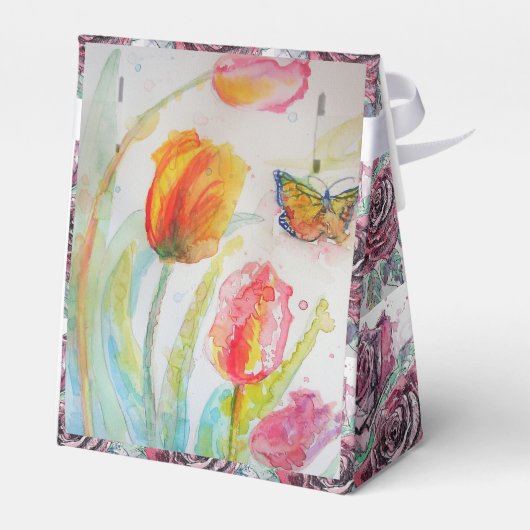 Farbenfrohe Tulip Wasserfarbe Party Take Gefallen Geschenkschachtel (Rückseite)