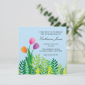 Farbenfrohe Tulips 70. Geburtstag Einladung (Stehend Vorderseite)
