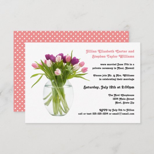 Farbenfrohe Tulips in Vase - 3x5 Hochzeitsankündig Einladung (Vorne/Hinten)