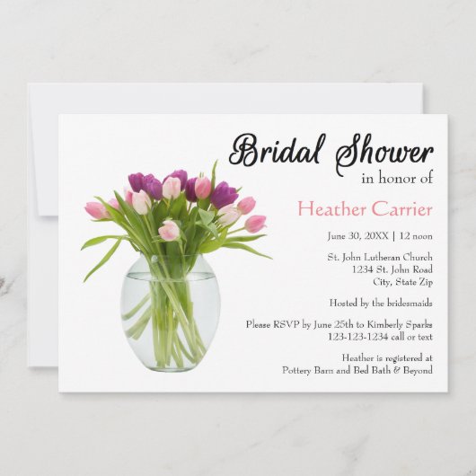 Farbenfrohe Tulips in Vase - Brautparty Einladung (Vorderseite)