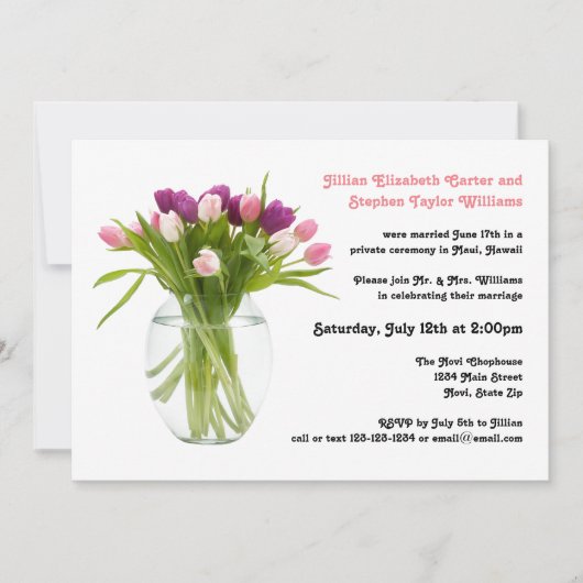 Farbenfrohe Tulips in Vase - Hochzeitsankündigung Einladung (Vorderseite)
