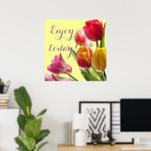 Farbenfrohe Tulips mit individualisierbarer Quotat Poster (Heimbüro)