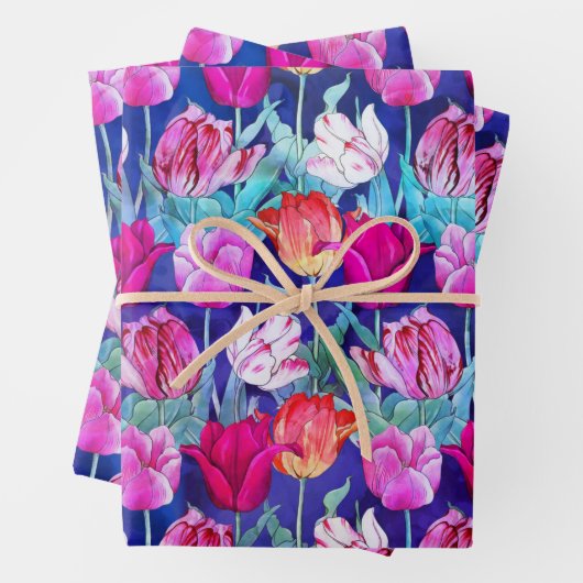 Farbenfrohe Tulips Muster Geschenkpapier Set (Beispiel)