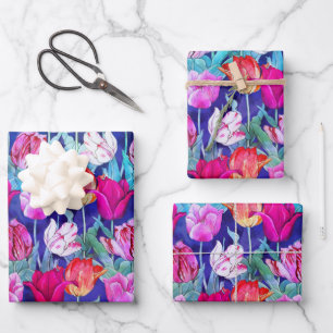 Farbenfrohe Tulips Muster Geschenkpapier Set