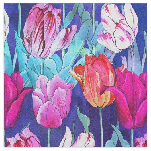 Farbenfrohe Tulips Muster Stoff (Nahaufnahme)
