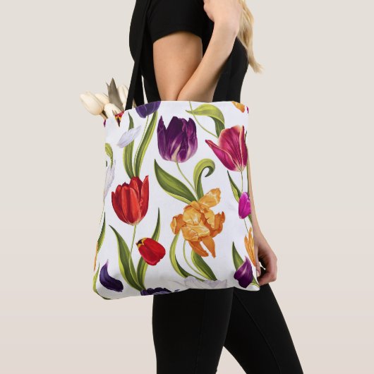 Farbenfrohe Tulips Muster Tasche (Von Nahem)