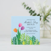 Farbenfrohe Tulips Muttertag Brunch Einladung (Stehend Vorderseite)
