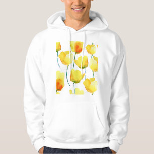 Farbenfrohe Tulips Wasserfarbe: Nahtlose Illustrat Hoodie