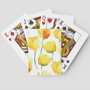 Farbenfrohe Tulips Wasserfarbe: Nahtlose Illustrat Spielkarten