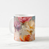 Farbenfrohe Tulips Wasserfarbenes Muster Kaffeetasse (Vorderseite Links)