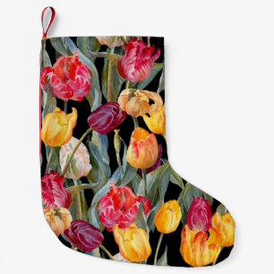 Farbenfrohe Tulpen, abgeschiedener schwarzer Hinte Kleiner Weihnachtsstrumpf