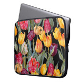 Farbenfrohe Tulpen, abgeschiedener schwarzer Hinte Laptopschutzhülle (Vorderseite Links)