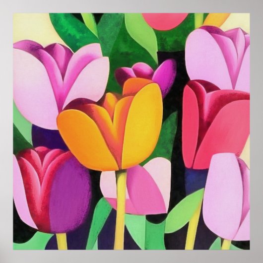 Farbenfrohe Tulpen Abstrakte Kunst Poster (Vorne)