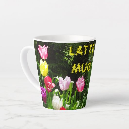 Farbenfrohe Tulpen Kust. LATTE TASSE Latte Tasse (Linke Ecke)