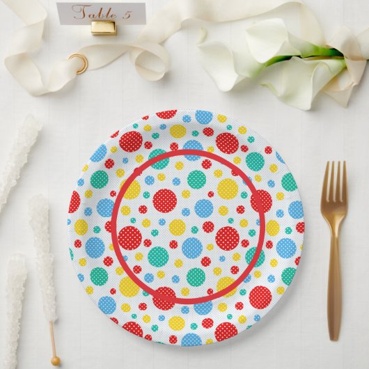 Farbenfrohe Tupfen Pappteller (Hochzeit)