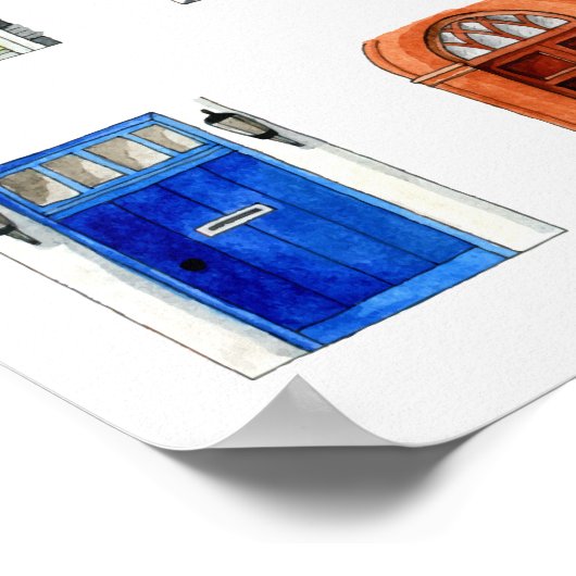 Farbenfrohe Türen Illustration Poster (Ecke)