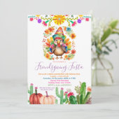 Farbenfrohe Türkei Floral Cactus Friendsgiving Fie Einladung (Stehend Vorderseite)