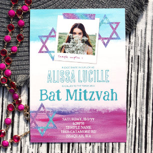 Farbenfrohe Türkis, Hot Pink Glitter Bat Mitzvah Einladung