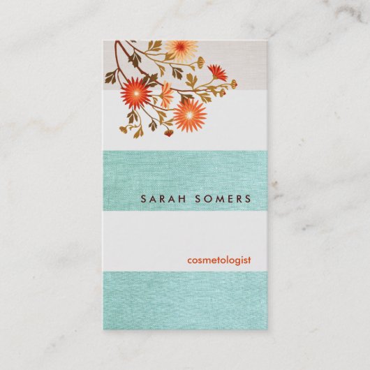Farbenfrohe türkisfarbene Streifen Orange Kosmetol Visitenkarte (Vorderseite)