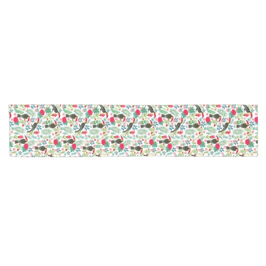 Farbenfrohe Tuskaner tropische Vögel & Blume Muste Kurzer Tischläufer (Horizontal)