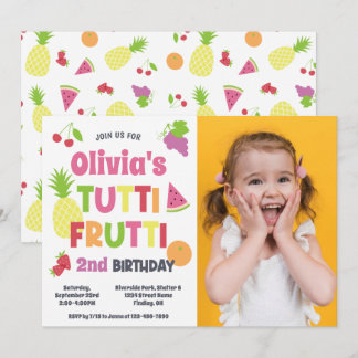 Farbenfrohe Tutti Frutti Foto Geburtstagsparty jed Einladung
