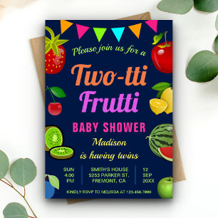 Farbenfrohe Tutti Frutti Twins Kinderdusche Einlad Einladung
