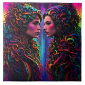 Farbenfrohe Twin Portraits mit Curly Hair Design Fliese (Vorderseite)