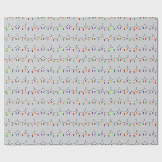Farbenfrohe Twinklampen Weihnachten Grau nahtlos Geschenkpapier (Flach)