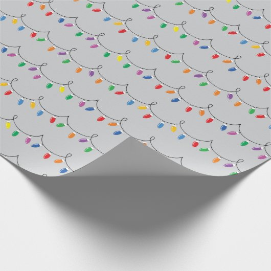 Farbenfrohe Twinklampen Weihnachten Grau nahtlos Geschenkpapier (Ecke)