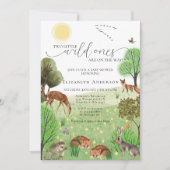 Farbenfrohe Twins Woodland Niedlicher Tiere Kinder Einladung (Vorderseite)