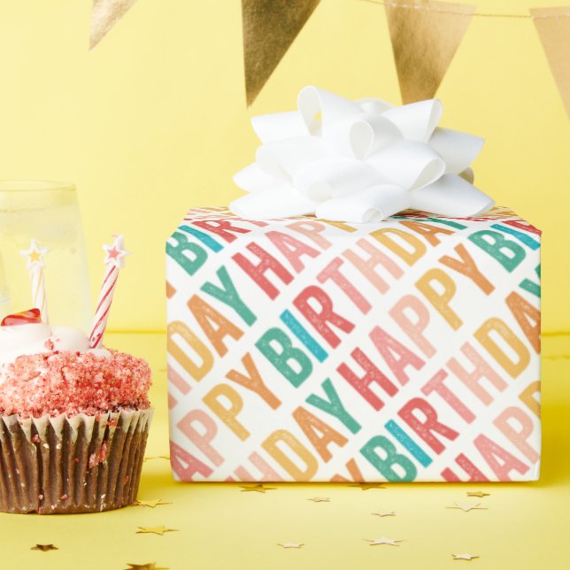 Farbenfrohe Type Happy Birthday Geschenkpapier (Birthday Party)