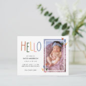 Farbenfrohe Typografie Hallo Geburtsankündigung Einladungspostkarte (Stehend Vorderseite)