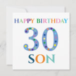 Farbenfrohe Typografie Happy Birthday Son Karte<br><div class="desc">Farbenfrohe Typografie Happy Geburtstag 30 Son Flat Card. Die Rückseite der Karte wurde für Ihre Nachricht oder Ihr Foto leer verlassen. Entworfen von Jacqueline. Personalisiert von dir.</div>