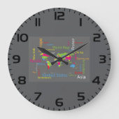 Farbenfrohe Typografie Weltkarte Moderne Word Trav Große Wanduhr (Vorderseite)