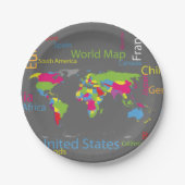 Farbenfrohe Typografie Weltkarte Moderne Word Trav Pappteller (Vorderseite)