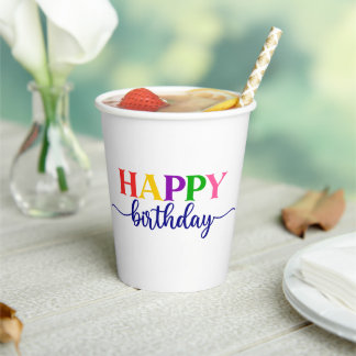 Farbenfrohe Typografie zum Geburtstag Pappbecher
