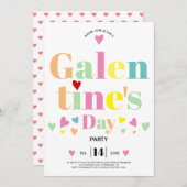 Farbenfrohe typografische Herzen Galentines Day Pa Einladung (Vorne/Hinten)
