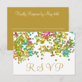 Farbenfrohe UAWG Gold Star Glittery Confetti RSVP Karte