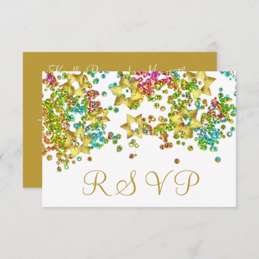 Farbenfrohe UAWG Gold Star Glittery Confetti RSVP Karte (Vorne/Hinten)