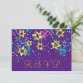 Farbenfrohe UAWG Gold Star Glittery Confetti RSVP Karte (Stehend Vorderseite)