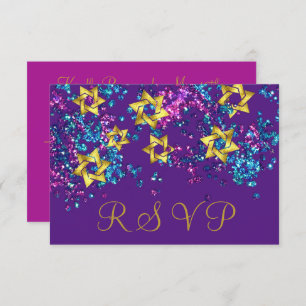 Farbenfrohe UAWG Gold Star Glittery Confetti RSVP Karte