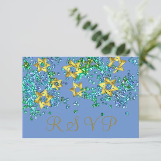 Farbenfrohe UAWG Gold Star Glittery Confetti RSVP Karte (Stehend Vorderseite)
