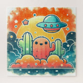 Farbenfrohe UFO Cactus Desert Scene Jigsaw Puzz Puzzle (Vertikal)