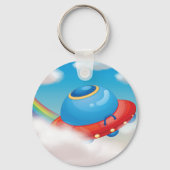 Farbenfrohe Ufo-Raumschiff, das durch Wolken flieg Schlüsselanhänger (Vorderseite)