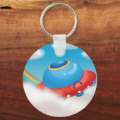Farbenfrohe Ufo-Raumschiff, das durch Wolken flieg Schlüsselanhänger (Vorderseite)