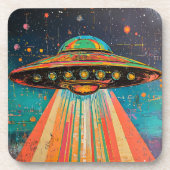 Farbenfrohe UFO-Raumschiff Getränkeuntersetzer (Vorderseite)