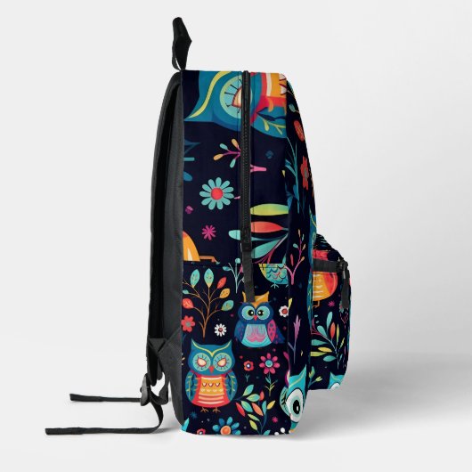 Farbenfrohe Uhusmuster gedruckter Rucksack (Links)