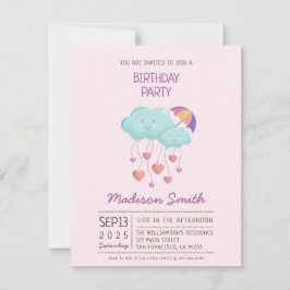 Farbenfrohe Umbrella Geburtstagskarte mit Niedlich Einladung