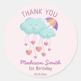 Farbenfrohe Umbrella Geburtstagskarte mit Niedlich Runder Aufkleber