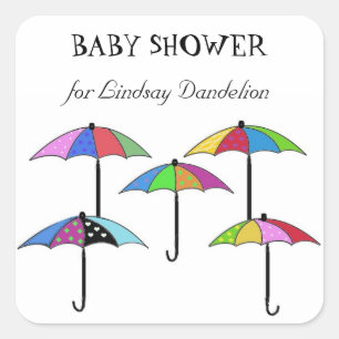 Farbenfrohe Umbrellas Babydusche Quadratischer Aufkleber